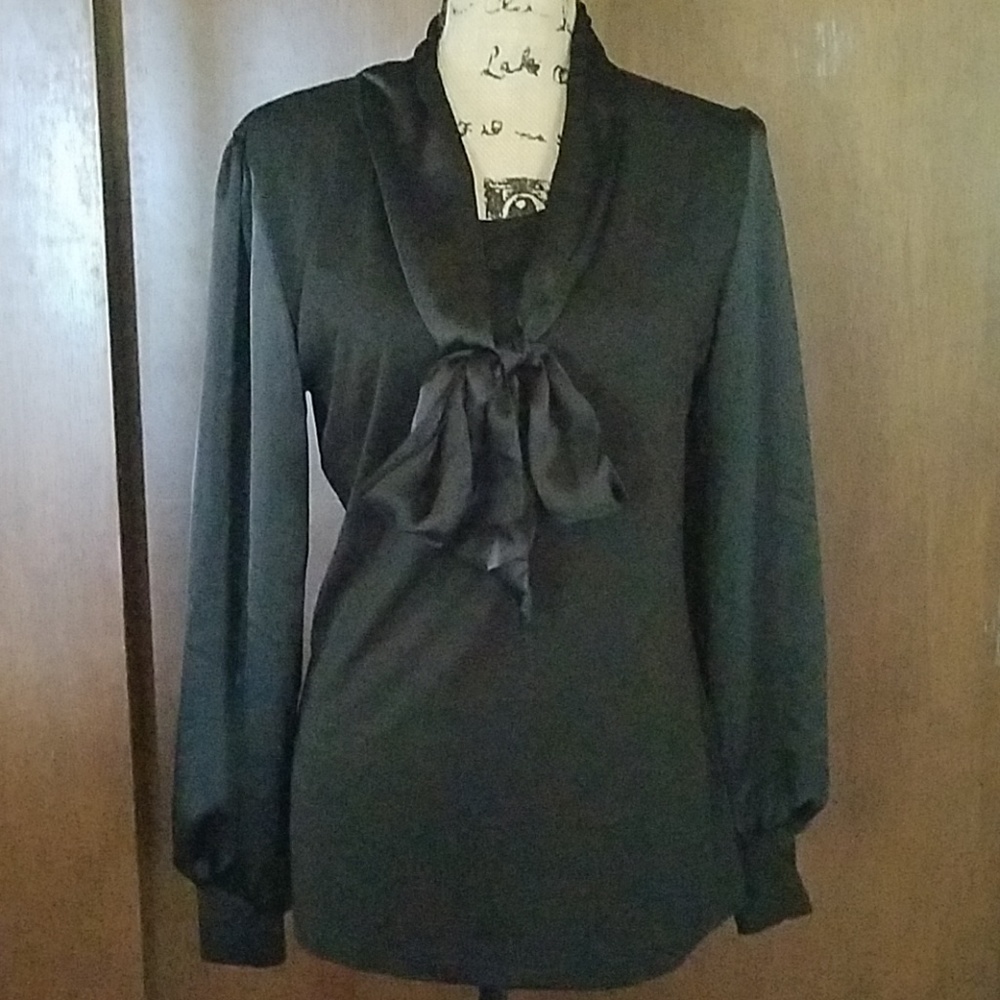 Allegra K Tie-Bow Neck Blouse